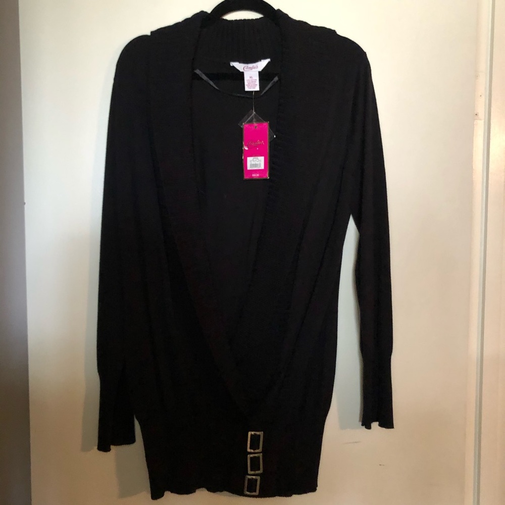 Sweater, black, long sleeve with 3 silver buckles